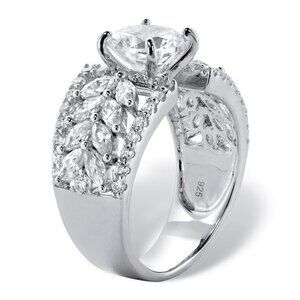 🎁925 Silver Plated Round Cut CZ Halo Wedding Ring, MARR9444